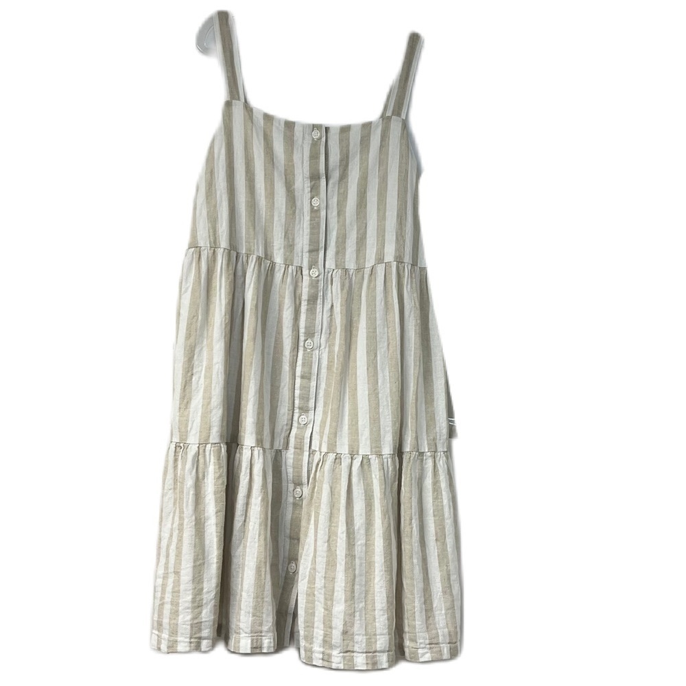 Gap Kids M sleeveless button down seersucker striped white beige jumper summer
